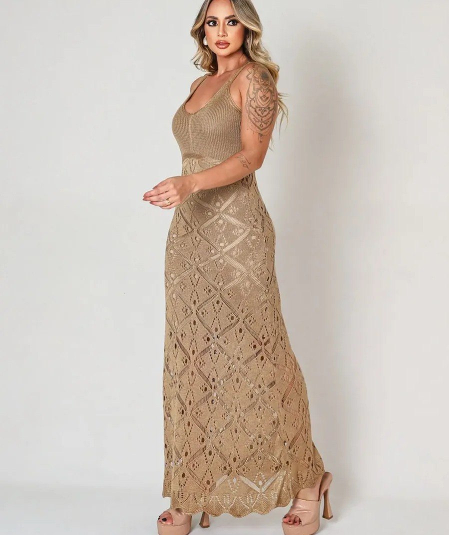 Vestido Longo Tricot Livora Feminino Alças Finas Tam. M e G - 9 cores