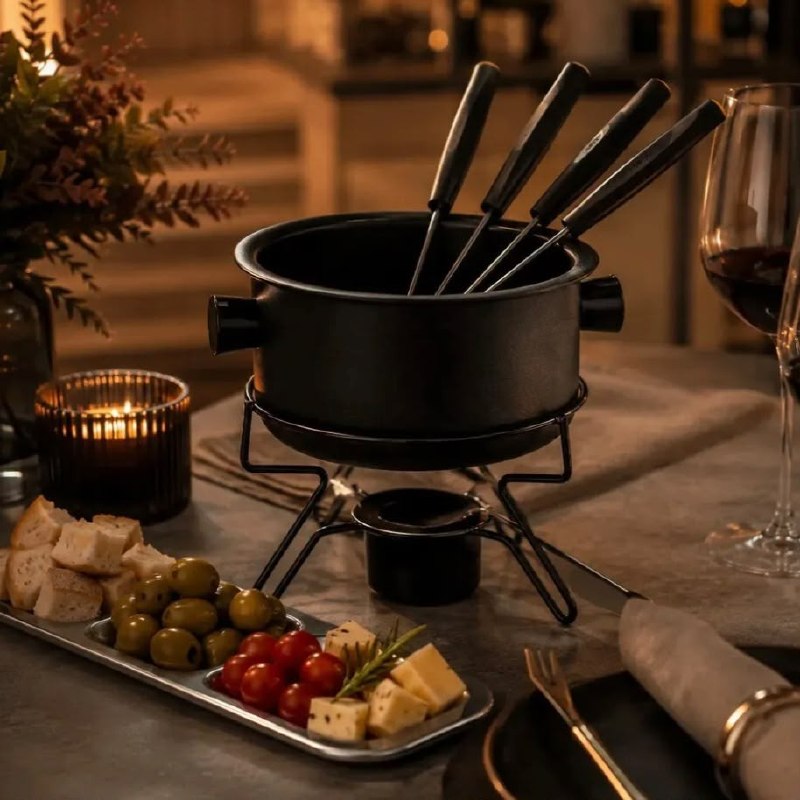 Aparelho Fondue Pop Antiaderente 7 Pçs Preto Forma + 4 Garfo