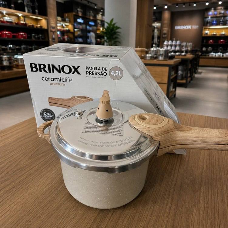 Panela De Pressão Ceramic Life Pressure 4,2l Areia Brinox Bege