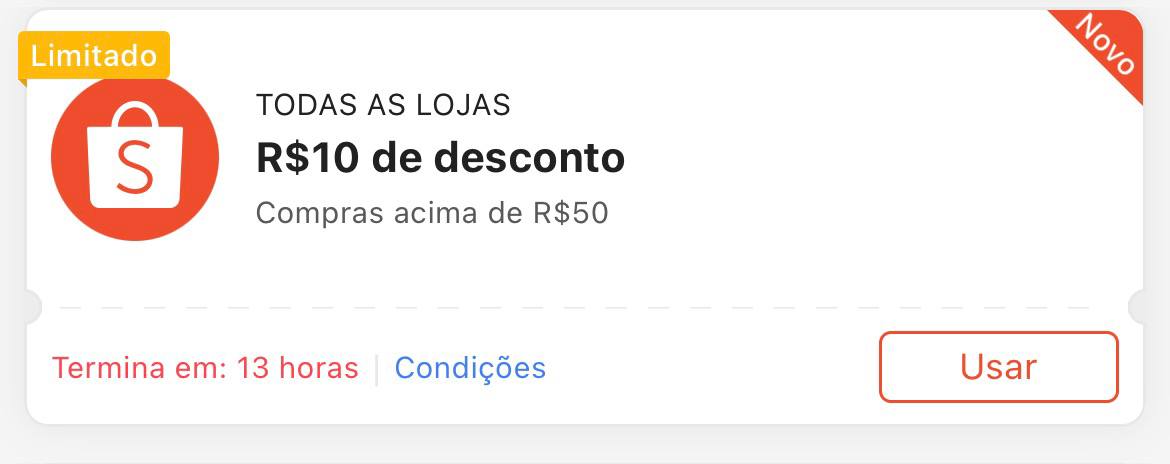 Cupom R$ 10 a partir de R$ 50 - Shopee