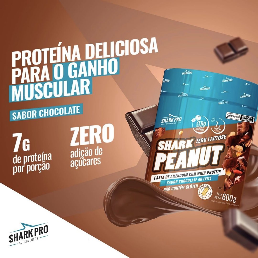 Shark Pro Pasta de Amendoim Gourmet Sabor Chocolate ao Leite com Whey Protein Shark Peanut...