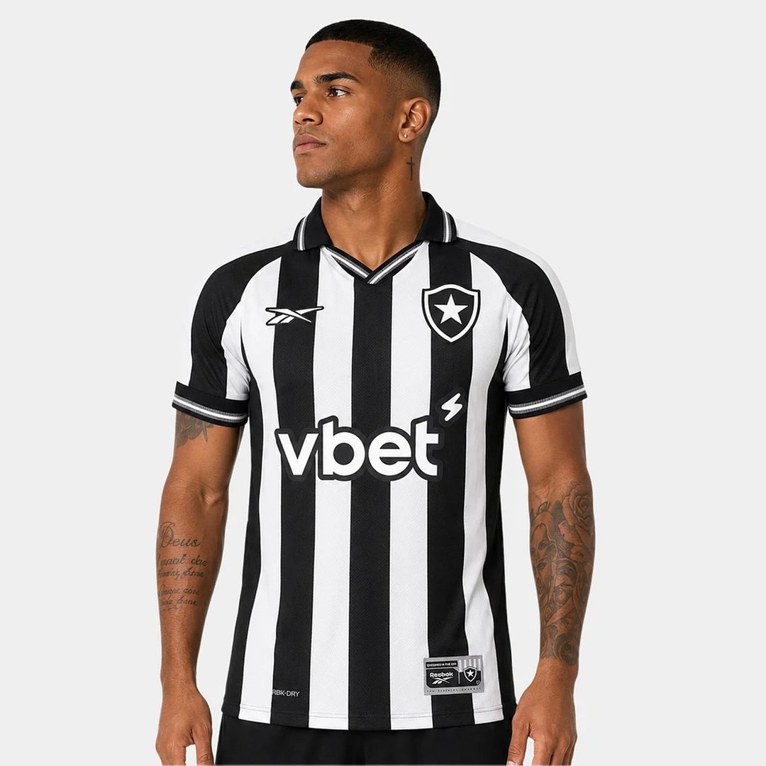 Camisa Botafogo I 25/26 s/n Torcedor Reebok Masculina - Branco+Preto