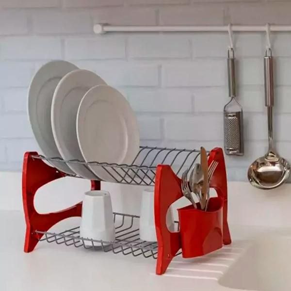 Escorredor De Louças Compacto 13 Pratos Porta Talher Preto Metaltru
