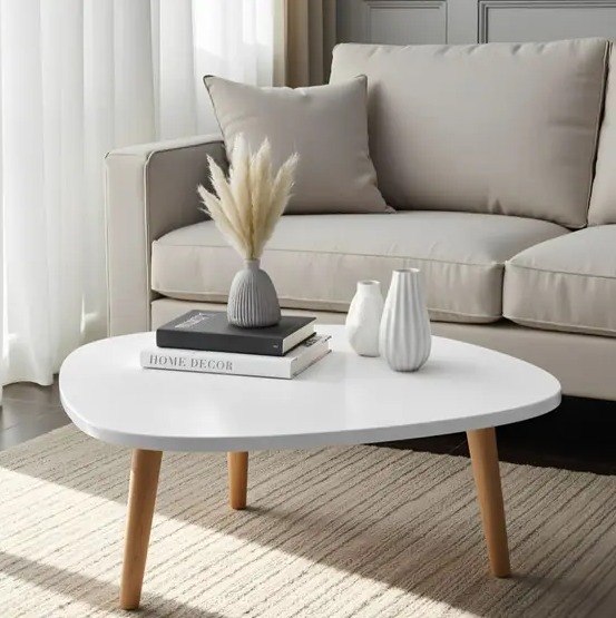 Mesa de Centro Orgânica Moderna Para Sala Pés Madeira - Kelan