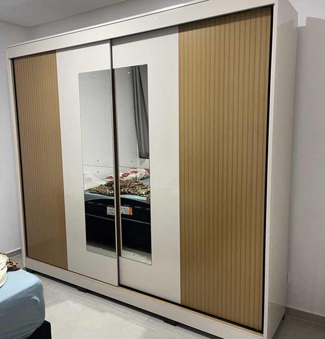 Guarda-roupa c/ Espelho Portas de Correr Araplac Benfica L 240cm A 236cm P 55cm - Carbono ...