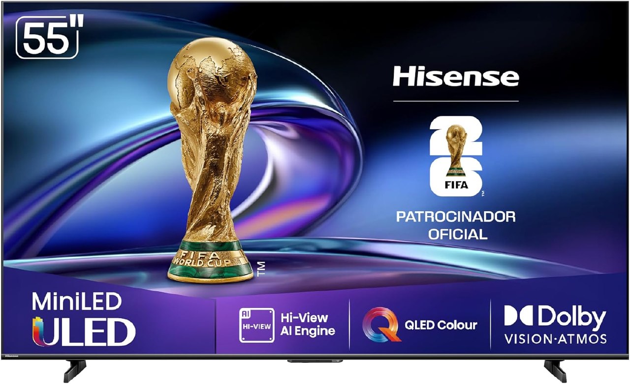 Hisense Smart TV 4K 55" Polegadas 55U6QV Mini LED com Dolby Vision, HDR10+, HDR10+ Adaptive, Dolby Vision IQ, Modo FilmMaker, Dolby Atmos, Compatibilidade Alexa, Google Home