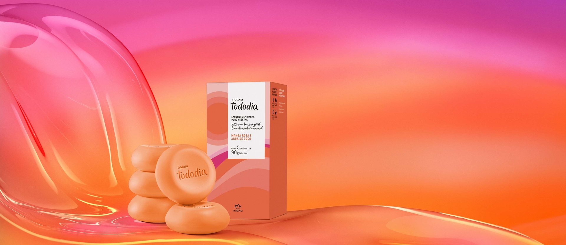 Sabonete em Barra Puro Vegetal Tododia Manga Rosa e Água de Coco 5 un de 90 g