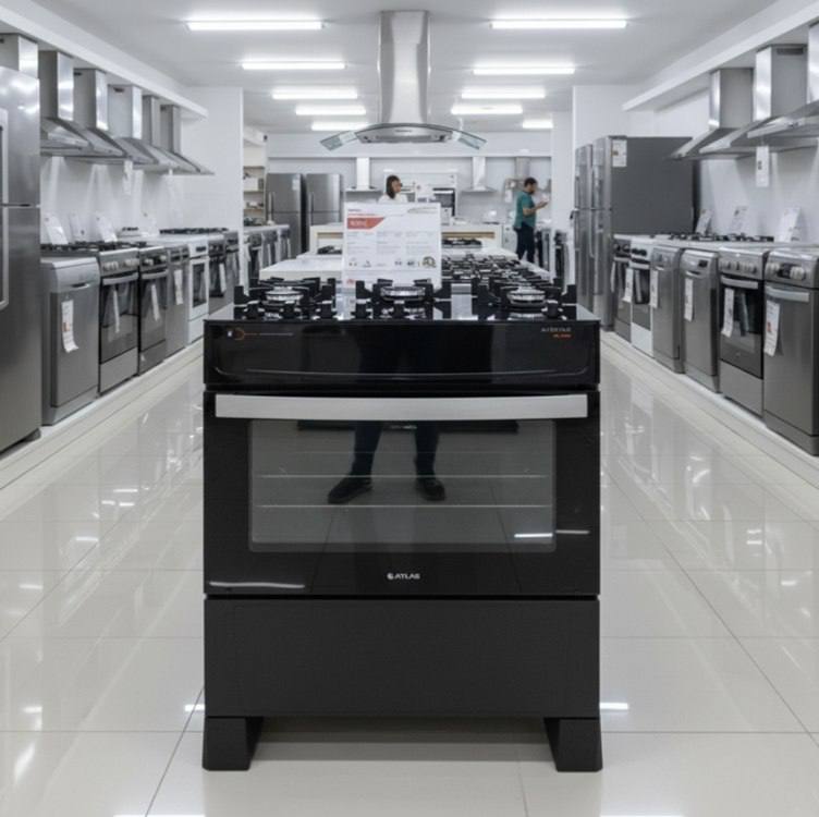 Fogão 5 Bocas Atlas Atenas com mesa de Vidro Acendimento Automático a Gás Preto 110/220V