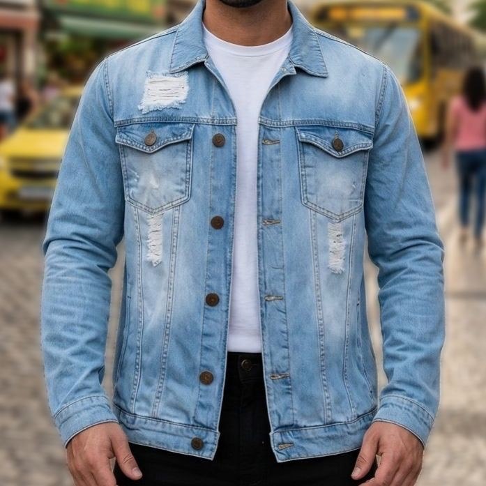 Jaqueta Masculina Jeans Sarja Slim Fit Coloridas Versátil