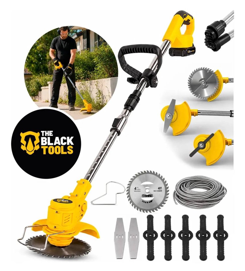 Roçadeira Aparador Grama A Bateria Recarregável 460w Profissional Com Acessórios Tcg12b The Black Tools