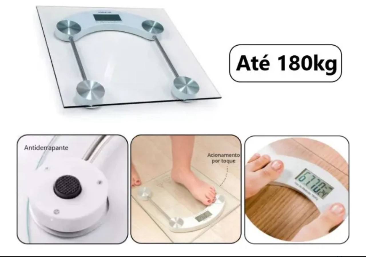 Balança Digital Corporal Vidro Ate 180kg Banheiro Academia Marca Mfl