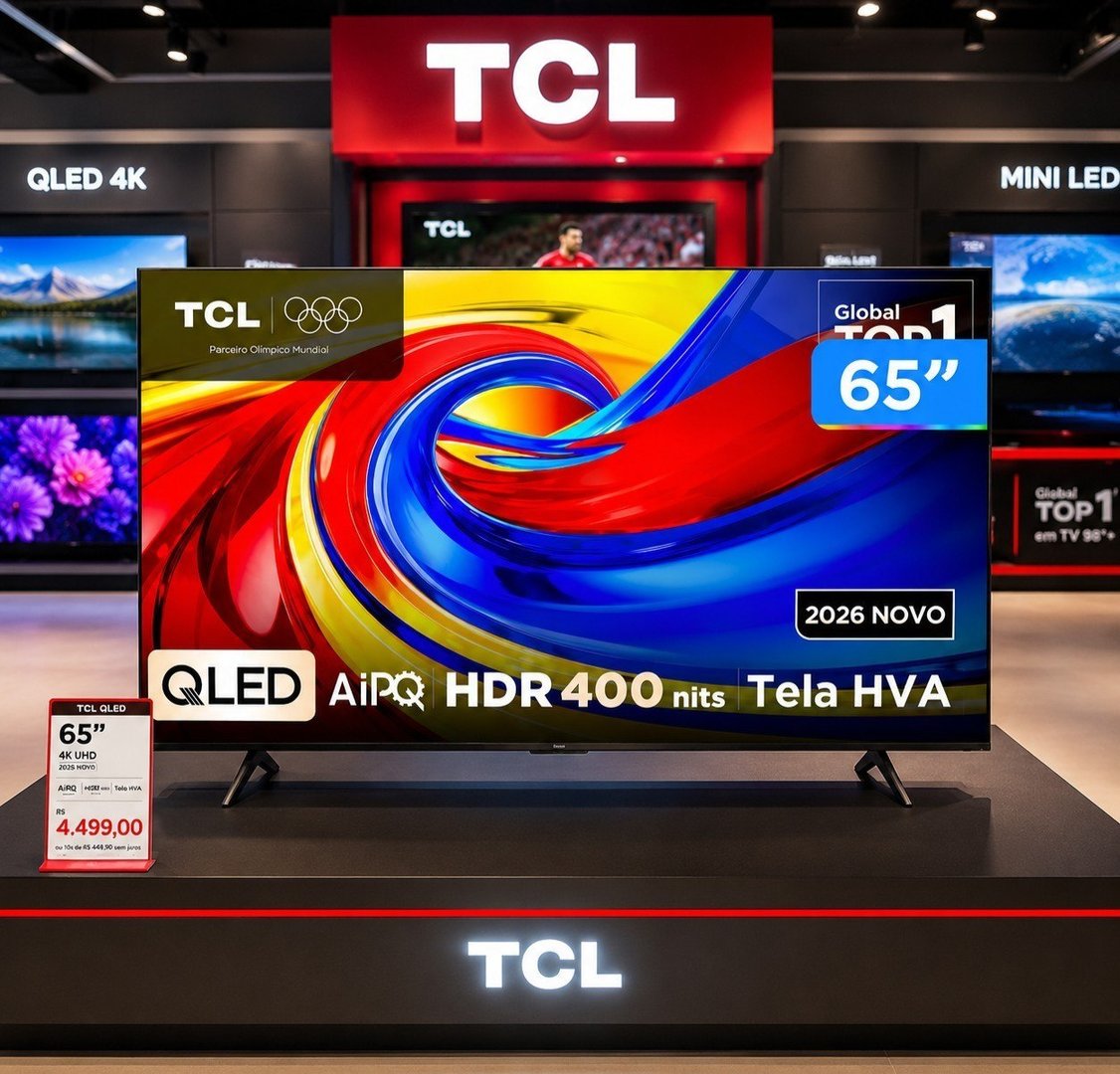 Smart TV 65" TCL 2026 4K UHD QLED Wi-Fi 5, Bluetooth e Googlecast Assistente Virtual Comando de Voz