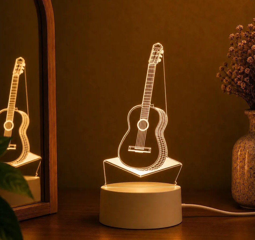 Luminária 3d Led Violão Musica Estrutura USB - Branco
