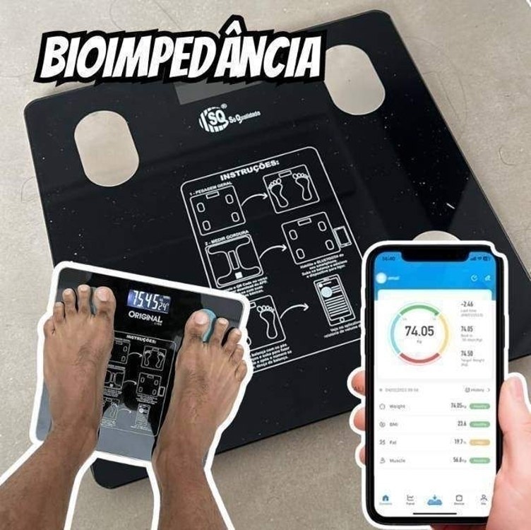 Balança Digital Bioimpedância Premium Bluetooth com App Saúde iOS Android para IMC Gordura...