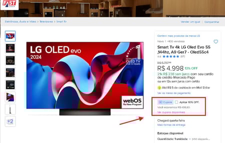 Smart Tv 4k LG Oled Evo 55  ,144hz, A9 Ger7 - Oled55c4