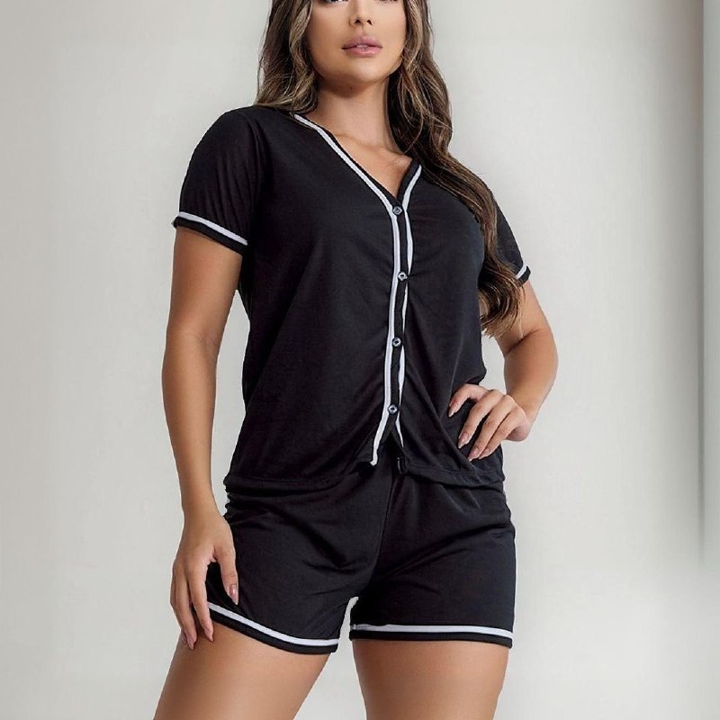 Pijama Feminino Blogueira Americano Curto Amamentação Botões