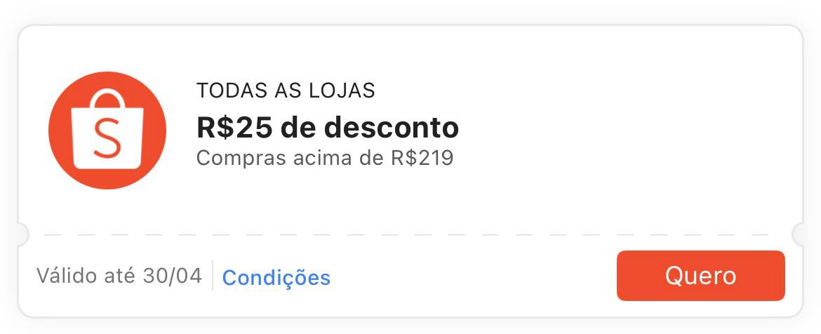 Cupom R$ 25 a partir de R$ 219 - Shopee