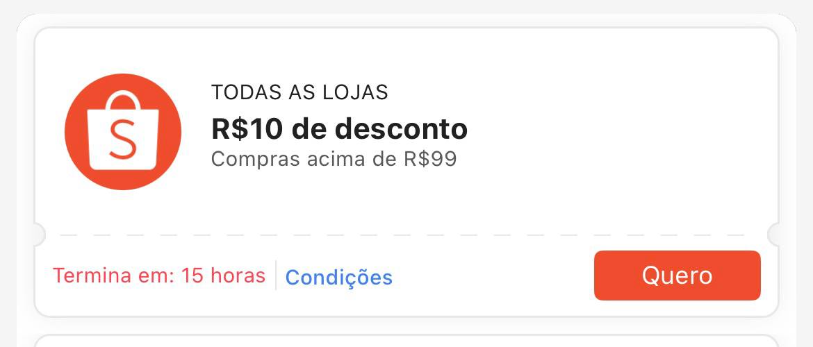 Cupom R$ 10 a partir de R$ 99 - Shopee