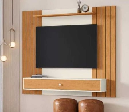 Estante Livro Painel Ripado Para Tv 43 Polegadas Berlim Com Gaveta Casa Jd Off White/ripad...