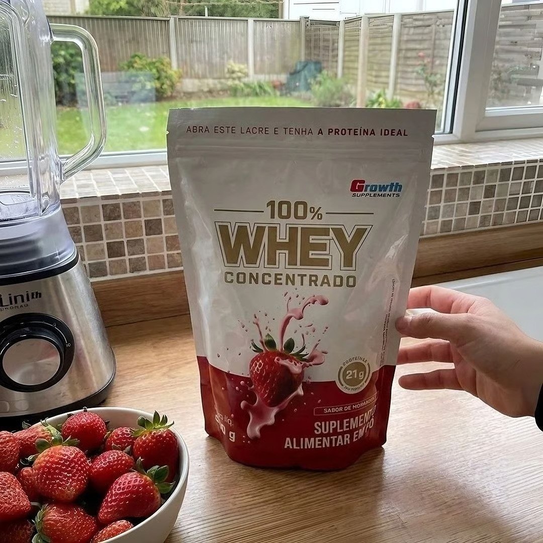 🤓100% Whey Concentrado 900g Morango