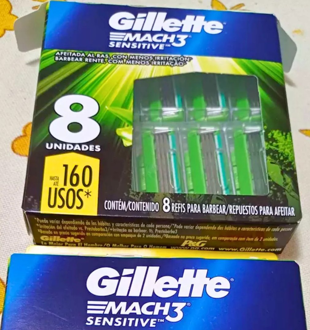🤓GILLETTE Mach3 Sensitive Carga para Aparelho de Barbear Reutilizável , 8 Refis com Aloe,...