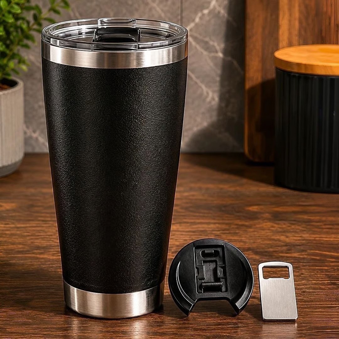 🤓Copo Térmico 473 Ml Aço Inox Parede Dupla Com Tampa Cor Preto Lurabel