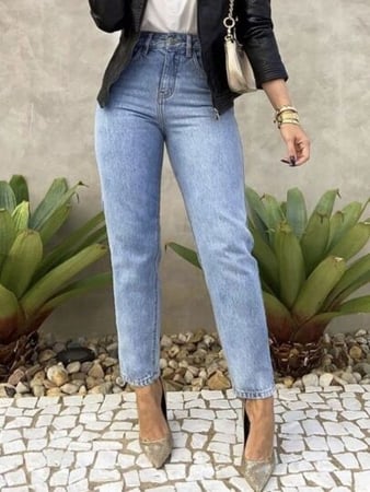 Calça Jeans Shein Mom Feminina Cintura Alta Tecido Grosso Gaven 100% Jeans Promoção