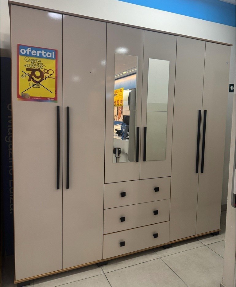 Guarda-roupa Casal c/ Espelho 6 Portas Araplac Malu L 230cm x A 222cm x P 47cm - 4 cores