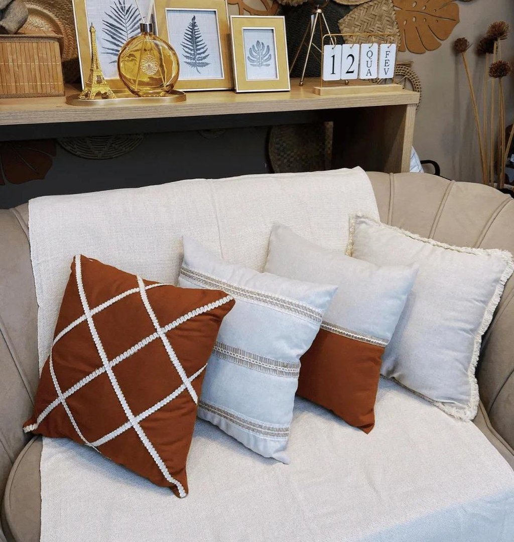 Kit 4 Capas Almofada Luxo Linho Estilo Boho Chic Exclusivo 