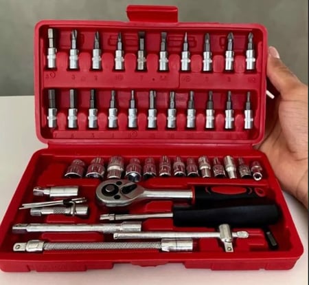 Kit Chaves Jogo Catraca Reversível Soquetes 46 Peças Maleta - NEW