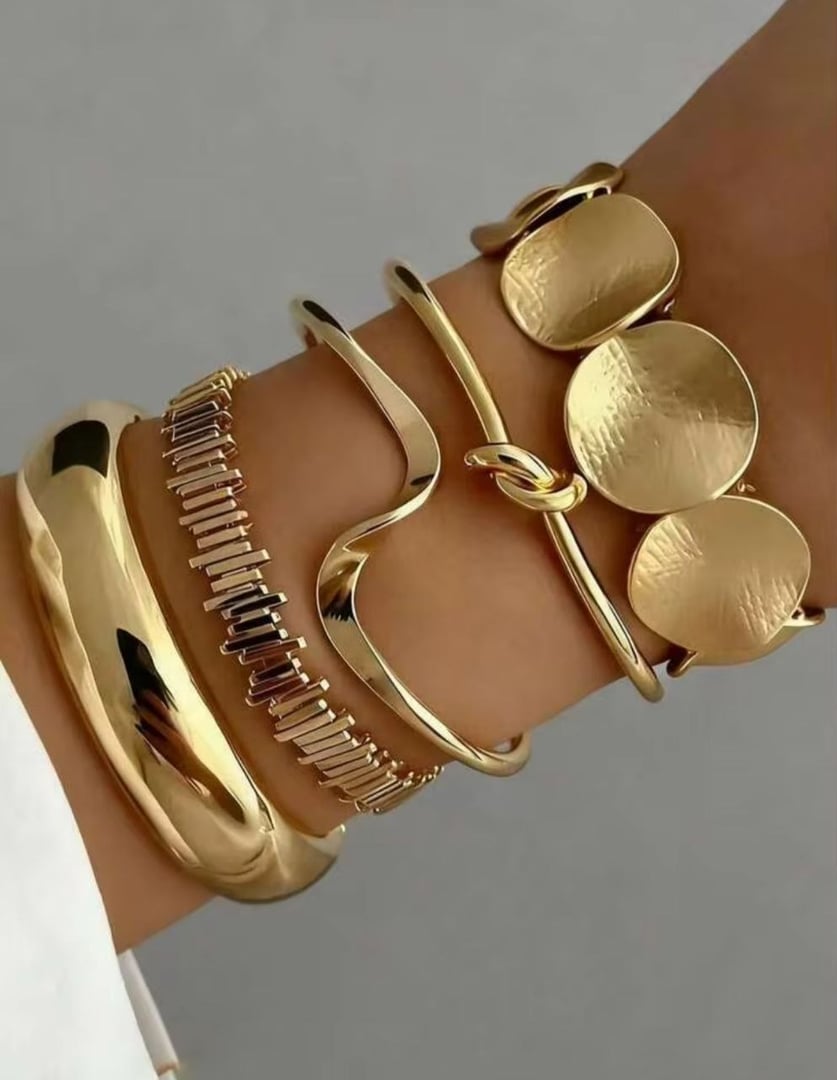 5 Peças Conjunto de Pulseiras Vintage Geométricas Exageradas Multilamelares Embrulhadas Abertas, Adequadas para Uso Diário e Festivo de Mulheres, Presente