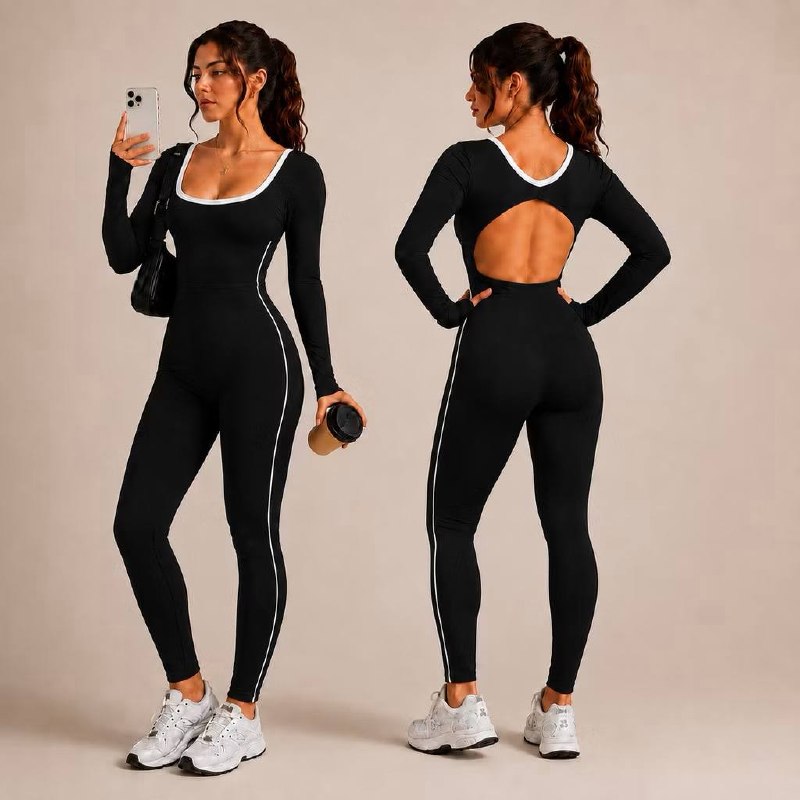 Macacão Academia Feminino Longo de Manga Longa Fitness Forrado Zero Transparência em Suplex