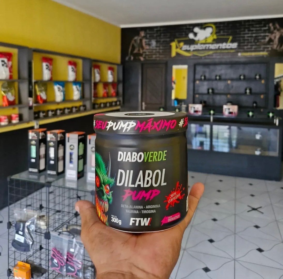 Pré Treino Dilabol Pump Diabo Verde Sem Cafeína Pote 300g Sabor Energético - Ftw