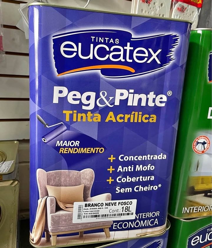 Tinta Eucatex Acrilica Interior Anti Mofo Sem Cheiro Peg e Pinte 18 Litros - 15 Cores