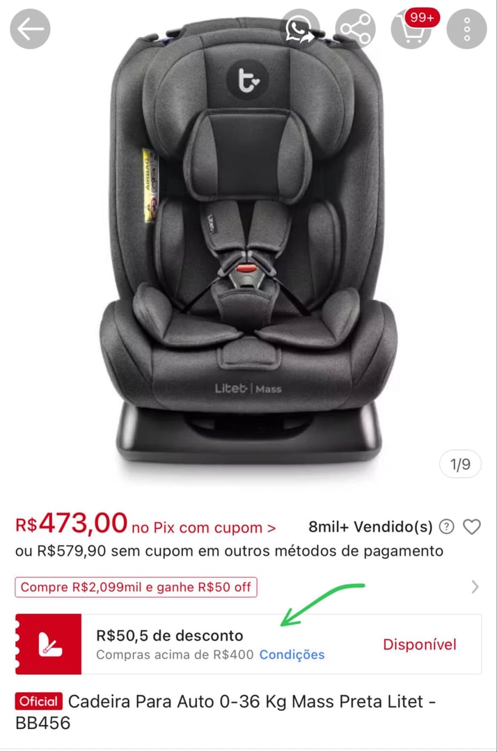 Cadeira Para Auto 0-36 Kg Mass Preta Litet - BB456