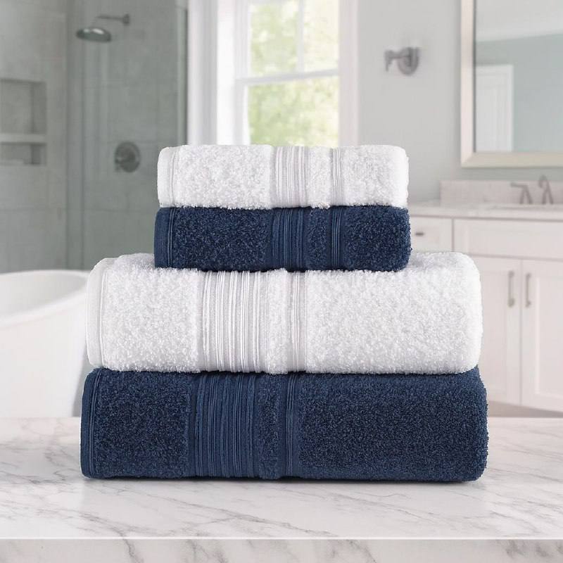 Jogo De Toalhas 4 Peças Tóquio Banho Altenburg Branco E Azul Deep Liso