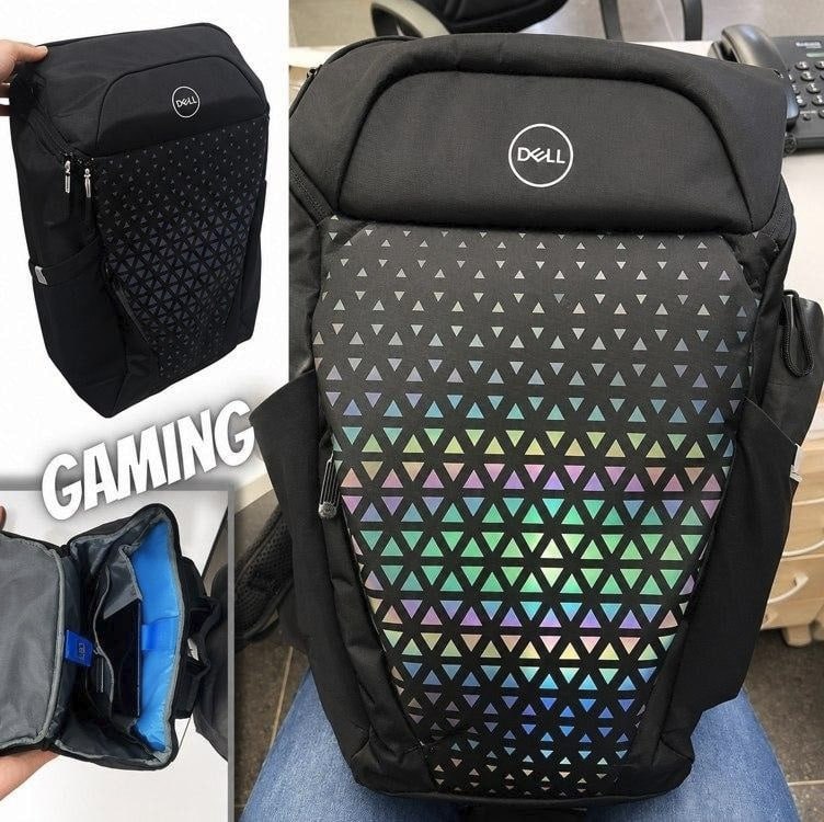 Mochila Dell Gaming 140T, Compatível com notebooks de até 17", Resistente à água, Painel frontal reflexivo, Vários compartimentos, Parte traseira em malha respirável, Preto
