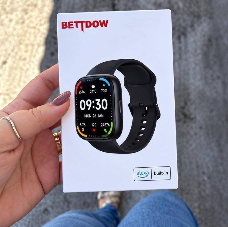 Bettdow SmartWatch, relogio smartwatch com Ecrã tátil e Alexa, à prova d'água IP68, relogio feminino e masculino, com 100+ modo esportivo e recebimento de notificações(preto)