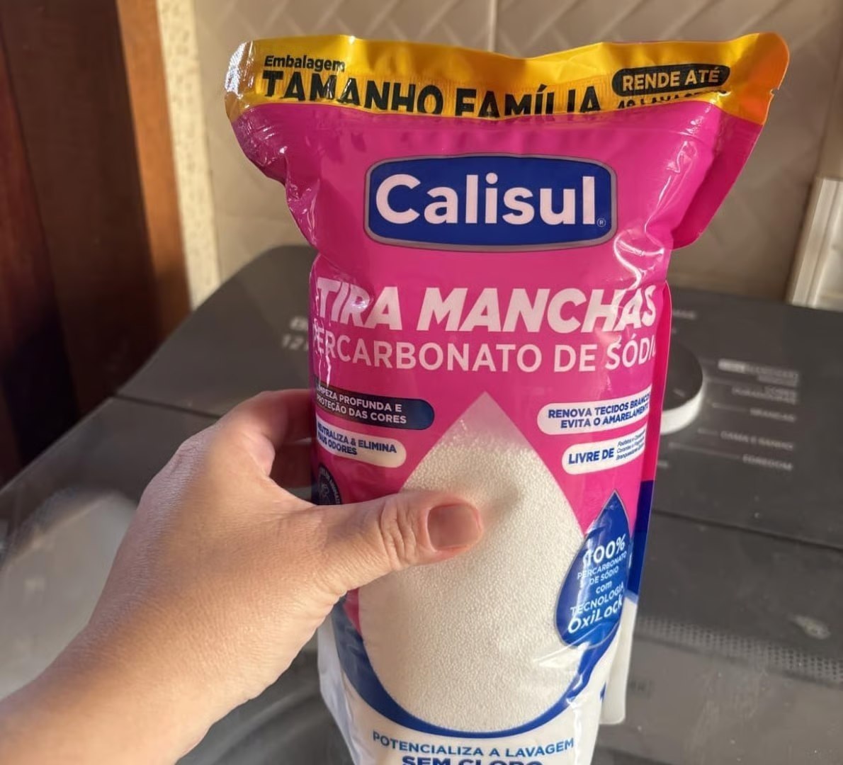 Percarbonato de Sódio 1kg 100% Puro Tira Manchas em Pó Sem Cloro, Biodegradável e Seguro para Roupas Brancas, Coloridas e Limpeza Doméstica Calisul