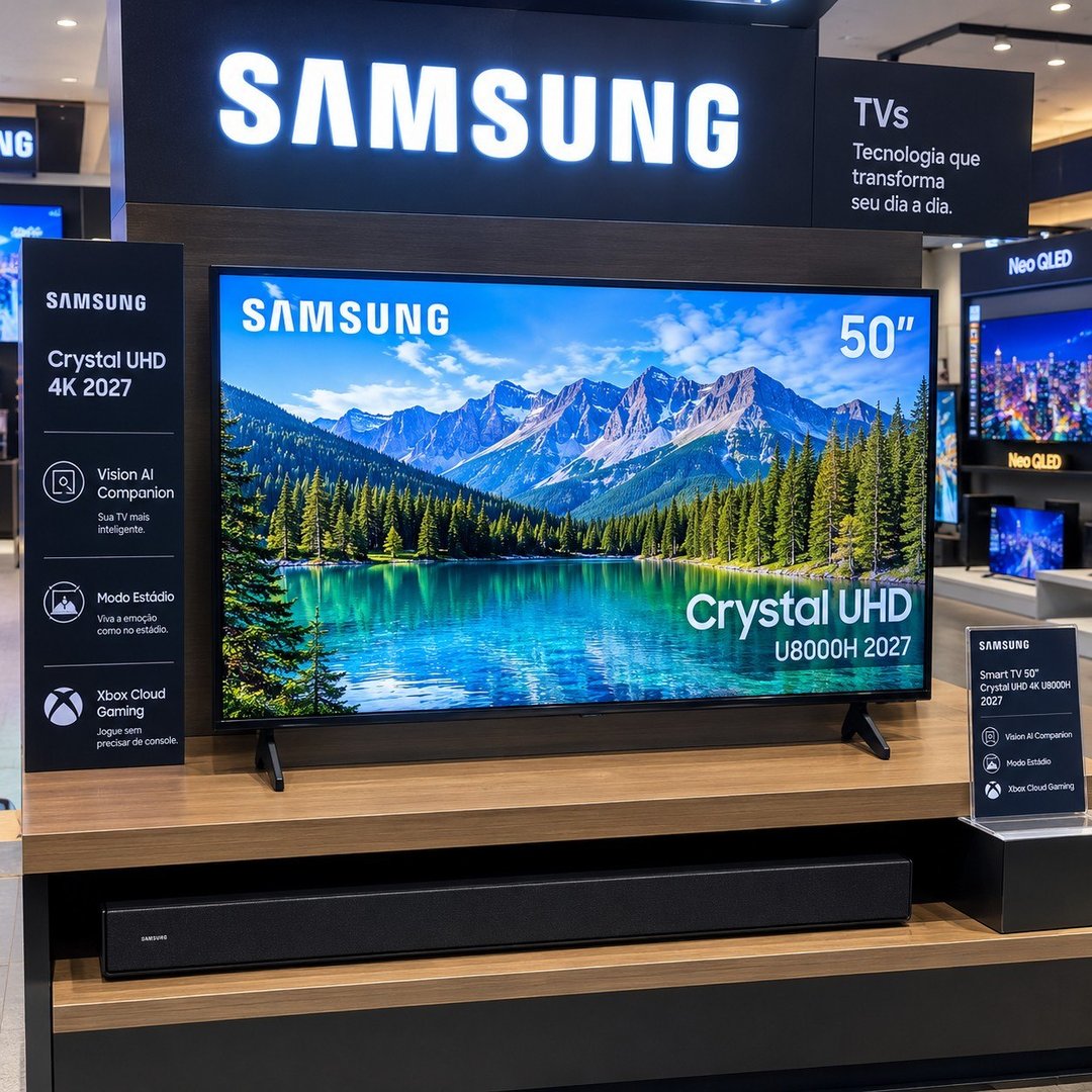Smart TV 50" Samsung 2027 Crystal UHD 4K U8000H Vision AI Companion, Modo Estádio, Xbox Cloud Gaming