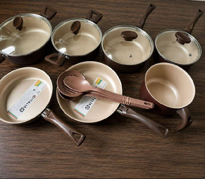 Jogo de Panelas Antiaderente 10 Peças com Utensílios e Frigideiras para Cozinha Completa
