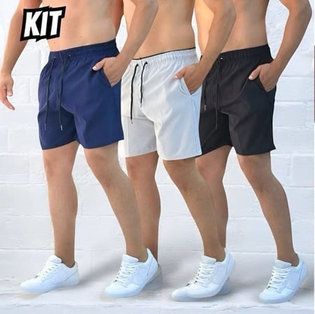 Kit 3 Shorts Masculino Academia Praia Tactel C Lycra Bermuda
