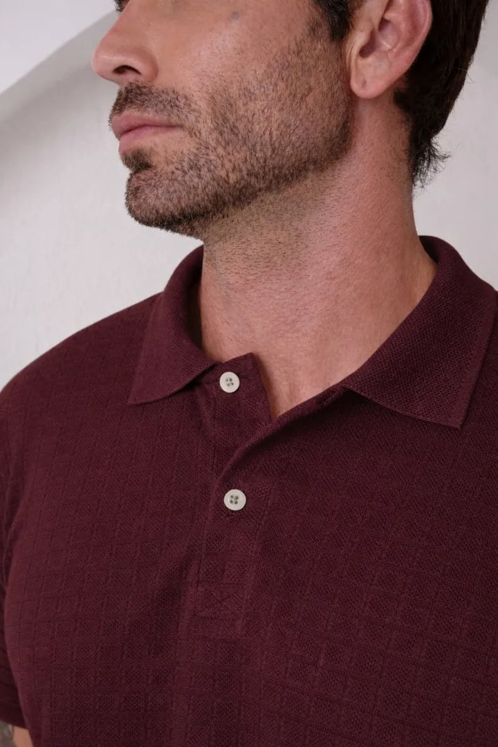 Camisa Masculina Gola Polo Elegante Tricot Clássica Premium Marrom Com Botão P