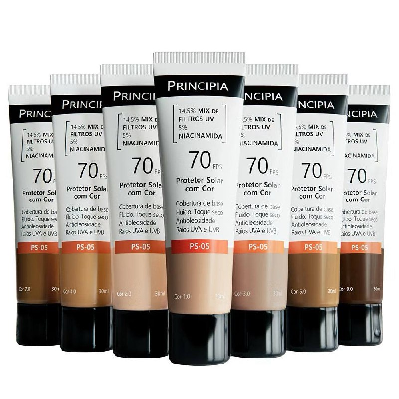 Principia Protetor Solar PS-05 Cor 2.0 c/ 14,5% Mix de Filtros UV + 5% Niacinamida FPS 70 ...