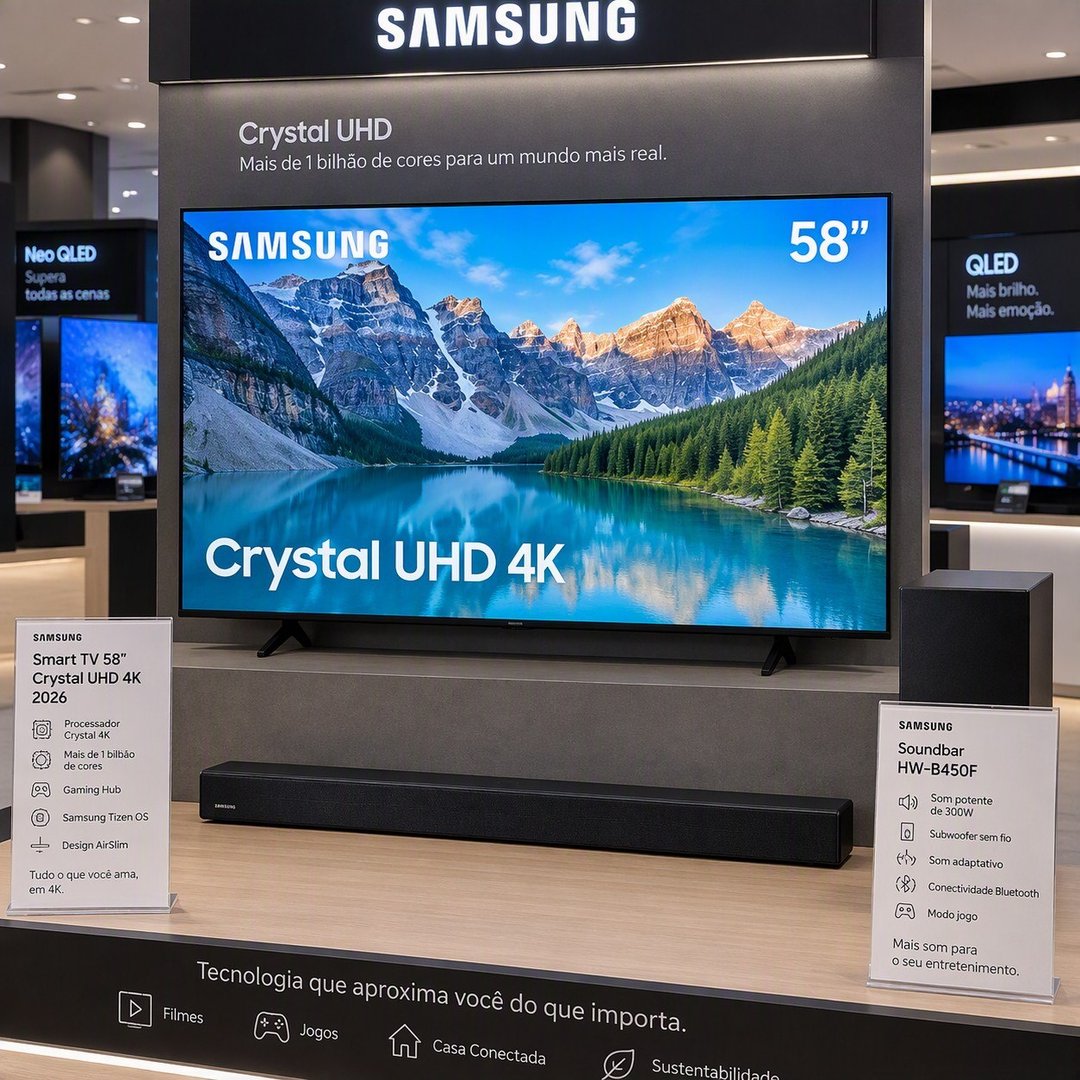 Combo Smart TV 58" Samsung Crystal UHD 4K 2026 + Soundbar Samsung HW-B400F
