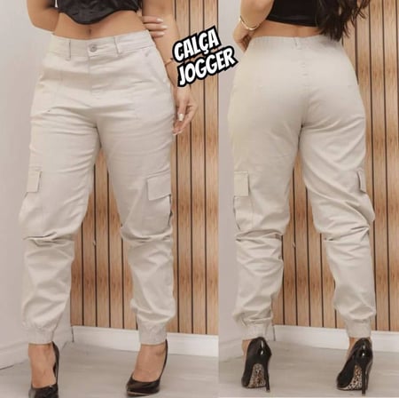 Calça Cargo Jogger Jeans Feminina Cintura Alta Com Lycra