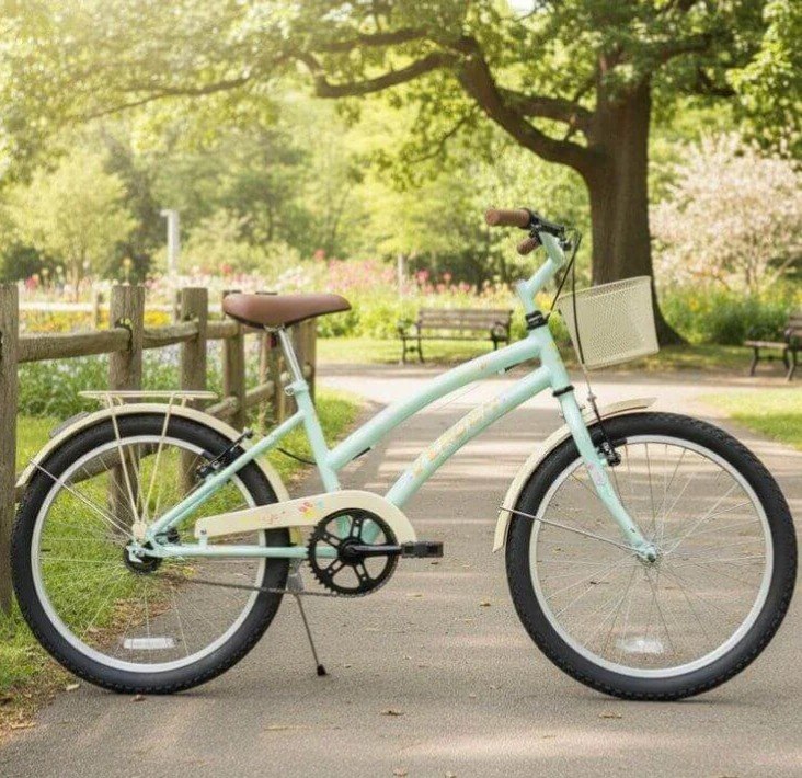 Bicicleta Infantil Aro 20" Verden Breeze Menta e Bege com Cestinha Freio V-Brake