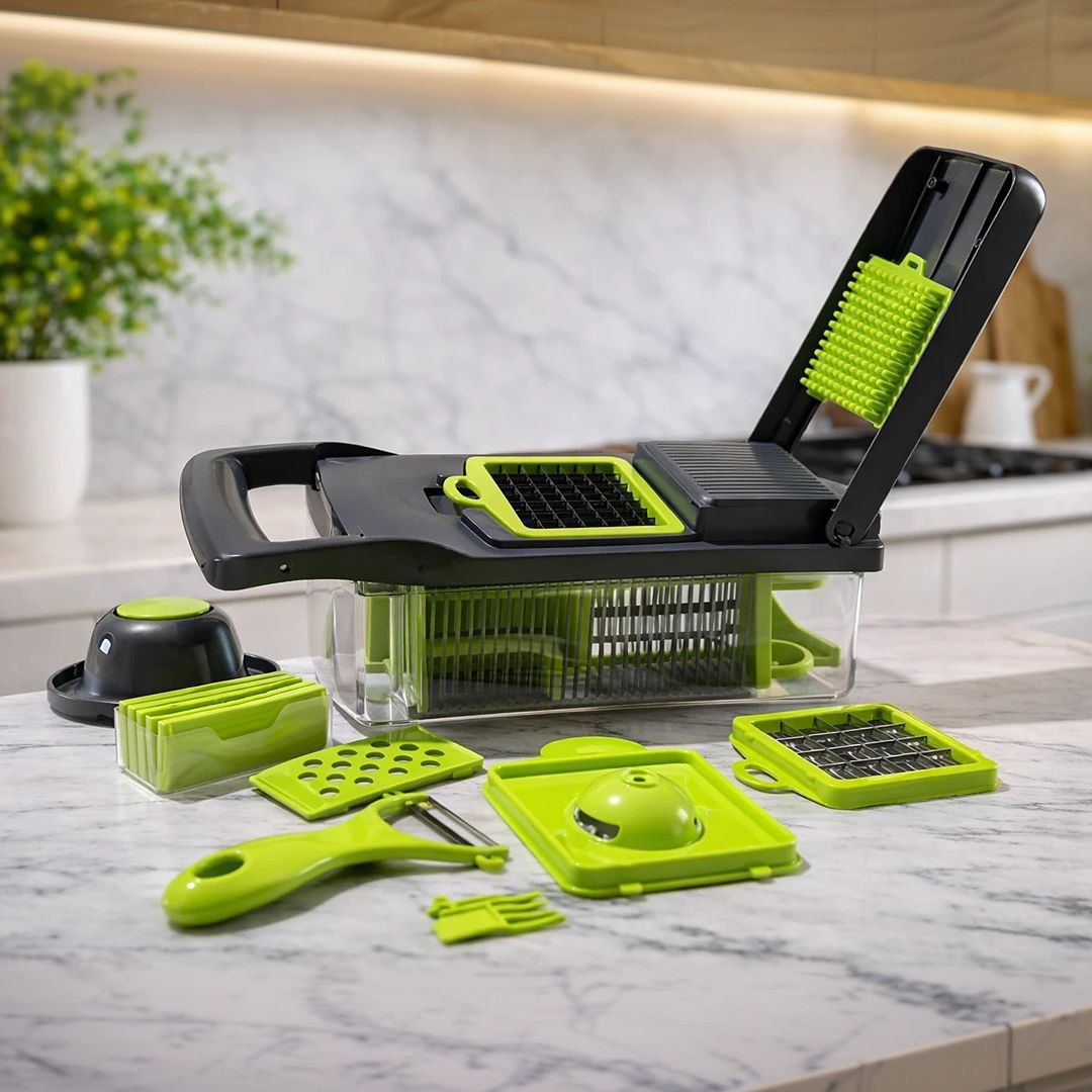 Cortador De Legumes Profissional Multifuncional 16 Em 1 Verde/preto
