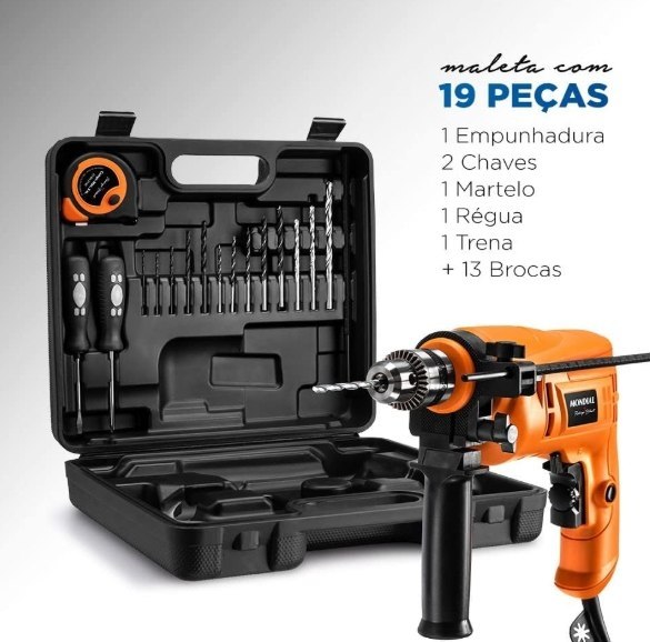 MONDIAL Furadeira de Impacto com maleta e 19 acessórios, Mondial, Laranja, 650W, 110V - FI-RH-01M