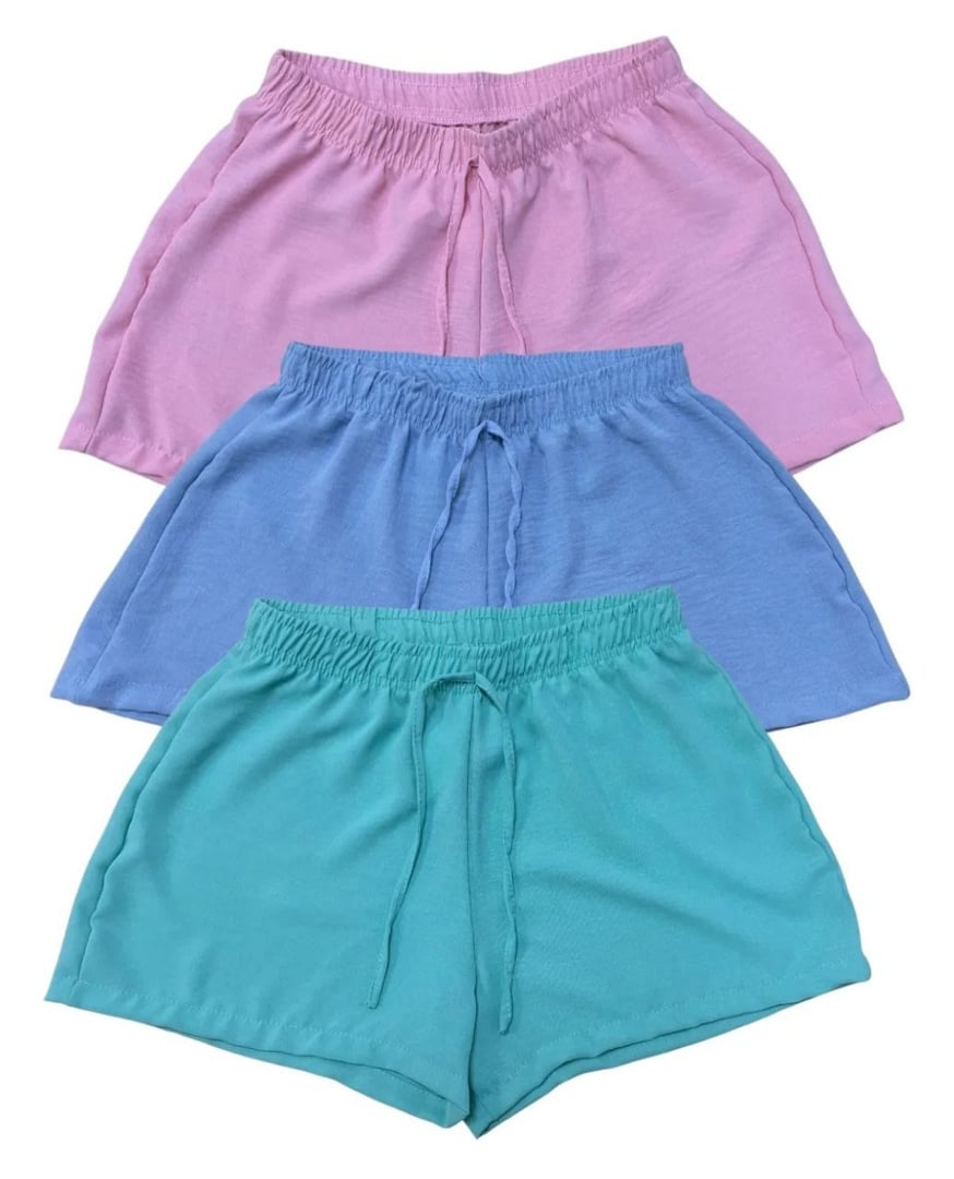 Kit 3 Shorts Feminino Basico Cintura Alta Confortável